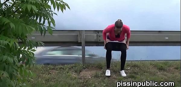  Insane half-naked girls get caught on tape showing wet pussy and peeing by the road